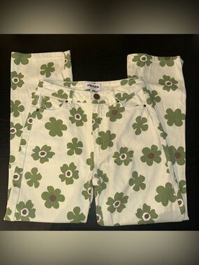 RSQ Cream Jeans with Green Floral Print
